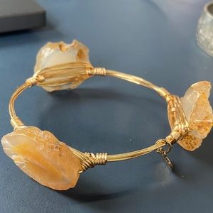 Bourbon and Bowties‎ Gold Plated Pink Quartz Wire Bangle NEW